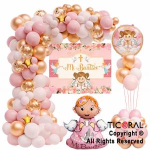 SET DE GLOBOS ARCO XL MI BAUTISMO ROSA XY 70 UNIDADES